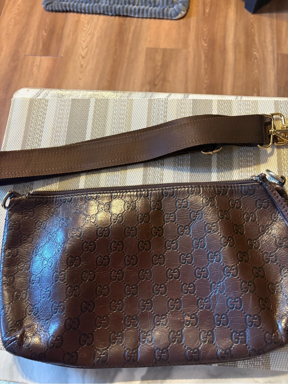 Gucci Brown Embossed GG Leather Crossbody